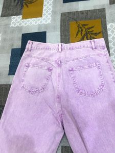 Pink Wide Leg Jeans With Front Pocket