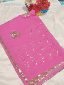 Elegant Pink Sequined Saree with blouse
