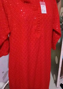 Red Embroidered Kurta