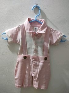 BKIDS small size boy's dress look like romper in pink and white color combination.