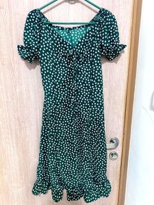Chic Green Floral Print Midi Dress