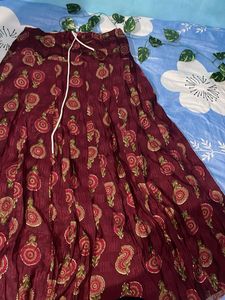 Maroon Printed Ethnic Skirt