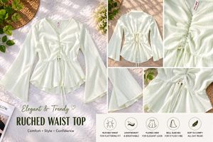 Elegant Ruched Waist Bell Sleeve Top