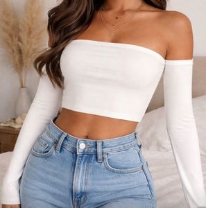 Chic White Off-Shoulder Top with Detached Sleeves