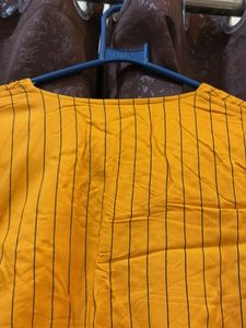 Yellow Striped Kurta with Lace