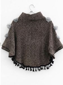 Chic Poncho with Faux Fur Poms