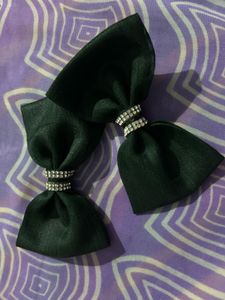 Dark Green Bow Hair Clips (Set of 2)