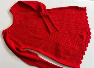 Red Knit Sweater with Floral Detail