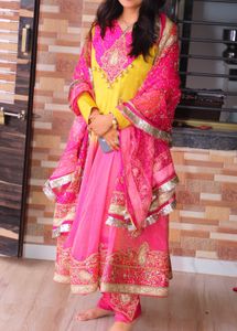 Pink & Yellow Embroidered Salwar Suit