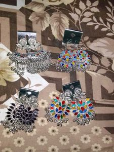 Combo Set Of 4 Pair Oxidized Silver Plated Earring