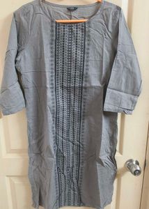 Grey Kurta with Embellished Neckline