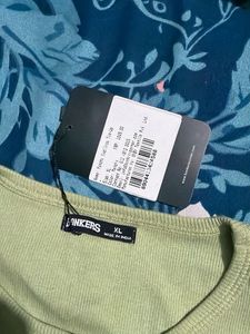 Light Green Ribbed Crop Top with Tie Detail