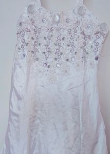 White Barbie Frock With Stone Work For 8 To 10 Old