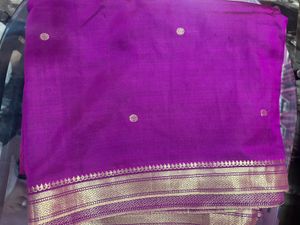 Vibrant Purple Silk Saree with Gold Border