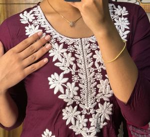 Maroon Kurta with White Embroidery