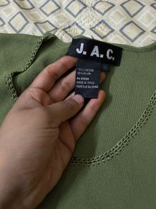 Olive Green Sleeveless Top with Lace Trim