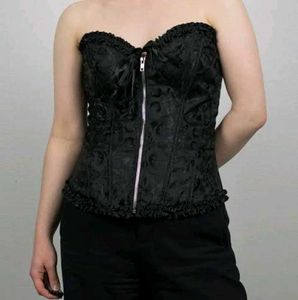 Black Brocade Corset with Ruffles