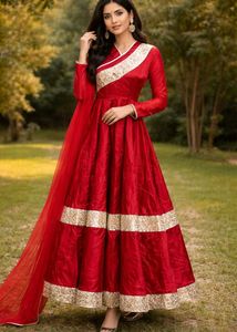 Red Anarkali Gown with Embellishments