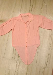 Pink Tie-Front Button-Up Shirt