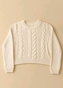 CREAM CABLE KNIT CREWNECK SWEATER