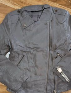 Women's Grey Faux Leather Moto Jacket