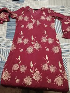 Maroon Floral Print Flared Sleeve Dress