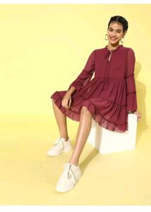 Maroon Tiered Mini Dress
