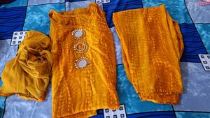 Embroidered Orange Mirror Work kurta set