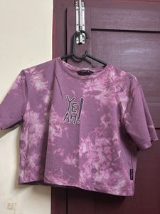 Purple Tie-Dye Crop Top with 'Yeah!' Graphic