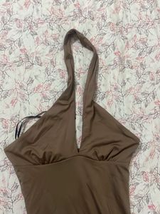 H&amp;M Brown Halter Neck Bodycon Dress