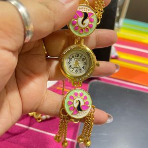 Kashmiri  Peacock Charm Watch Bracelet