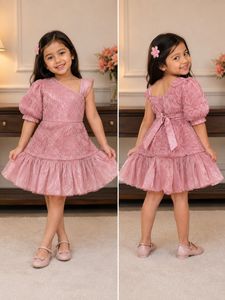 Pink Textured Puff Sleeve Dress