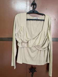 Ruched Square Neck Long Sleeve Top