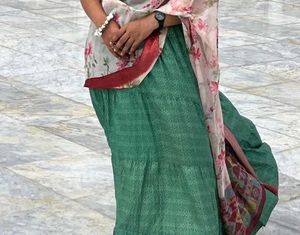 Flowy Green Ethnic Print Tiered Maxi Skirt