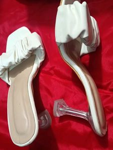 Chic White Ruched Heeled Sandals