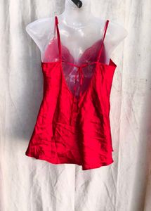 I. Lace Trim Red Cami Top
