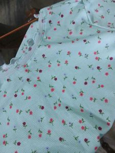 Mint Green Floral Print Ribbed Crop Top