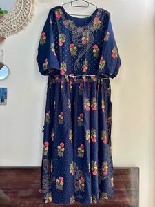 Navy Blue Nyra Cut Suit Palazzo set &amp; Lace chunni
