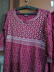 Maroon Printed Kurta Set with Dupatta