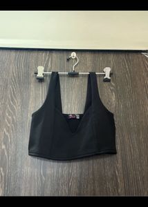 Sleek Black V-Neck Crop Top