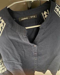 Elegant Navy Blue Embroidered Tunic