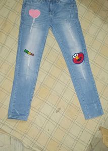 Embroidered Patch Denim Jeans