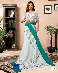 Ready To Wear Off White Cotton Printed Saree