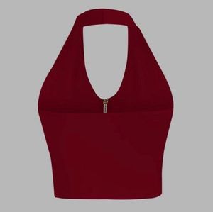 final price maroon Halter Zip Crop Top