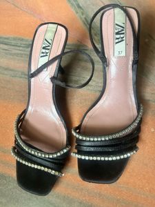 Zara Black Jeweled Heels - Size 37