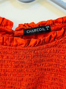 Chic Red Smocked Neck Top