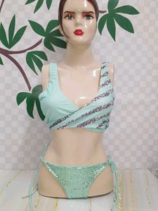 (200)Mint Sequin Bikini Set