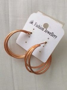 Rose Gold Colour Round Three Layered Earring