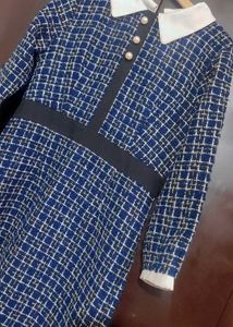 Blue &amp; White Winter Tweed Plaid Dress For 34 Bust