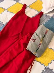 Red Kurti with Embroidered Detail